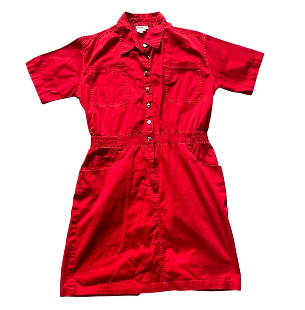 Vintage Denim Dress Med Cotton Button Down 90s Cotton Dopamine Vibrant Utility